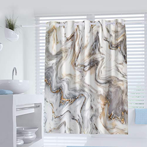 Abstract Art No Hook Shower Curtain Marble Ink Texture Background Pattern Print Curtain for Bathroom DecorWaterproof Fabric Bathtub Showers 72 x 84 InchesWhite