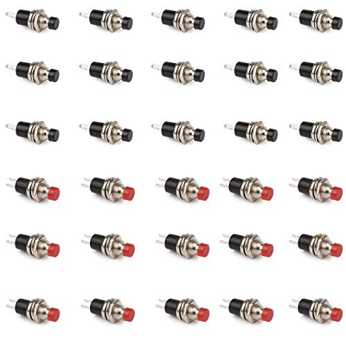 Clyxgs Push Button Switch 1A 250V AC SPST Normal Open(NO) Momentary Switch 2 Pin Mini Micro Push Button Black +Red Cap 30 PCS