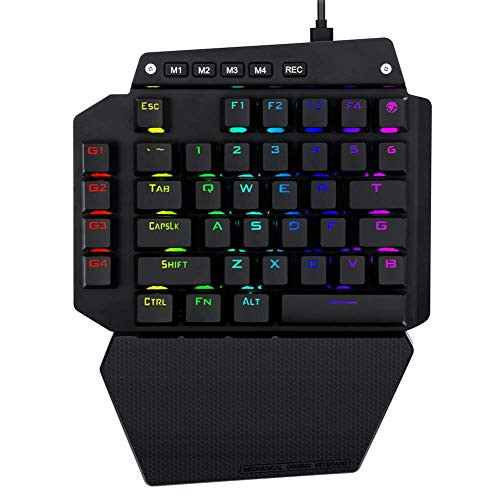 RGB Wired One Handed Mechanical Gaming Keyboard Colorful LED Backlit Professional Gaming Keyboard for GameBlue Switches Detachable Wrist Rest 44 Keys