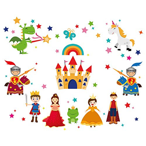 ufengke Prince and Princess Wall Stickers Castle Knights Wall Art Decals Wall Decor for Kids Bedroom Nursery Living Room