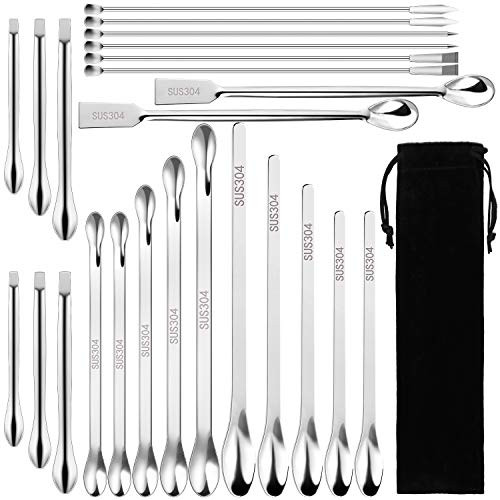 ADXCO 24 Piece Micro Scoop Stainless Steel Micro Scoop Long Sampling Spoon Long Sampling Spoon Stainless Steel Lab Spatula Laboratory Mixing Spatula 24 Piece with 1 Velvet Drawstring Bag
