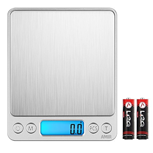 AMIR Digital Kitchen Scale 3000g 001oz 01g Pocket Cooking Scale Mini Food Scale Pro Electronic Jewelry Scale with Back Lit LCD Display Tare PCS Functions Stainless Steel Batteries Included AMIR Digital Kitchen Scale 3000g 001oz 01g Pocket Cooking Scale Mini Food Scale Pro Electronic Jewelry Scale with Back Lit LCD Display Tare PCS Functions Stainless Steel Batteries Included