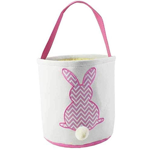 MR. HOPPY - Easter Basket - Canvas Tote - Easter Egg Hunts - Storage Tote for Home Decor (Chevron Pink)
