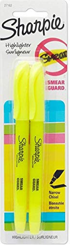 Sharpie 27162PP Pocket Style Highlighters Narrow Chisel Tip Easy Glide Smear Guard Ink Fluorescent Yellow Color 1 Pack of 2 Total of 2 Highlighters