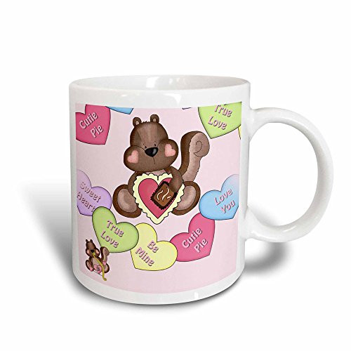 3dRose Cute Squirrel Valentine With Conversation Hearts Background Magic Transforming Mug 11 oz Black White