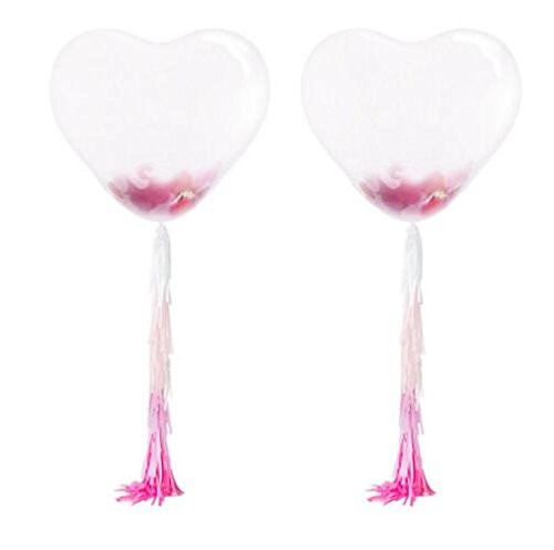 Fascola 2ps 36  Confetti Balloons Jumbo Latex Balloon Paper Balloons Crepe Paper Filled with Multicolor Confetti with Paper Tassel for Wedding Party Decorative  Pink Girl Heart