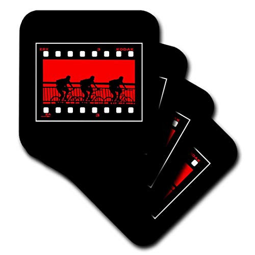 3dRose cst 154748 3 Film Strip of Bicycle Riders Against a Red Background Ceramic Tile Coasters Set of 4