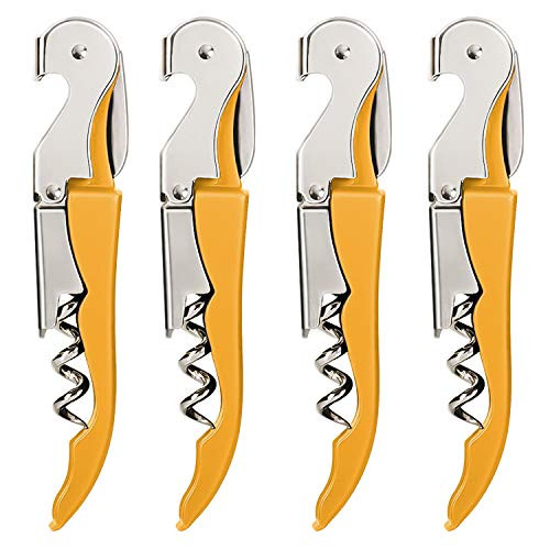 HYZ 4Pack Wine Key for Bartenders Servers Stainless Steel Waiter Corkscrew with Foil Cutter Corkscrew Wine Opener Double Hinged   Yellow