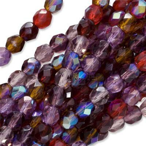 Czech Fire Polish Glass Beads 6mm Round Vineyard Red Purple Mix  50