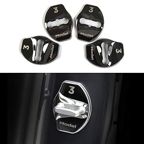 Xipoo Tesla Model 3 Door Latch Lock Cover Model Y Door Latch Lock Cover Interior Accessories Stainless Steel Cover Pack 4pcs for Tesla Model 3  Model Y  anosovite black