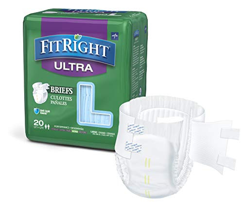 FitRight Ultra Adult Diapers Disposable Incontinence Briefs with Tabs Heavy Absorbency Large 48  58  4 packs of 20  80 total