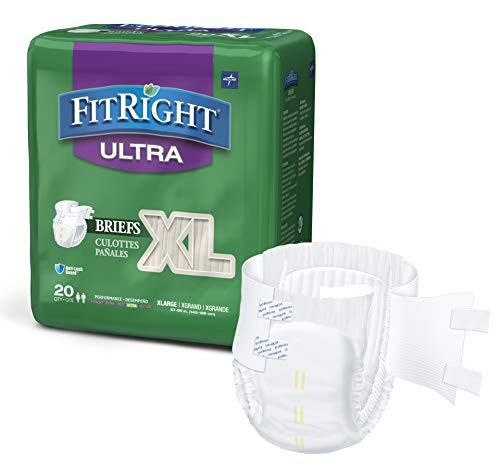 FitRight Ultra Adult Diapers Disposable Incontinence Briefs with Tabs Heavy Absorbency X Large 57  66  4 packs of 20  80 total