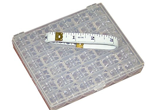 Ceeyali 36 Pcs Transparent Sewing Machine Bobbins with Bobbin Box and Soft Measuring Tape for Brother Singer Babylock Janome Kenmore