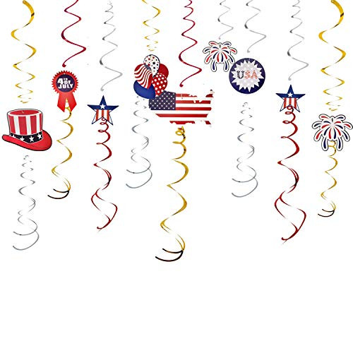 4th of July American Independence Day Patriotic Decorations Hanging Swirl Set30PCS American Flag Stars Firework Patriotic Hanging Swirls Patriotic Swirl Streamers Party Supplies