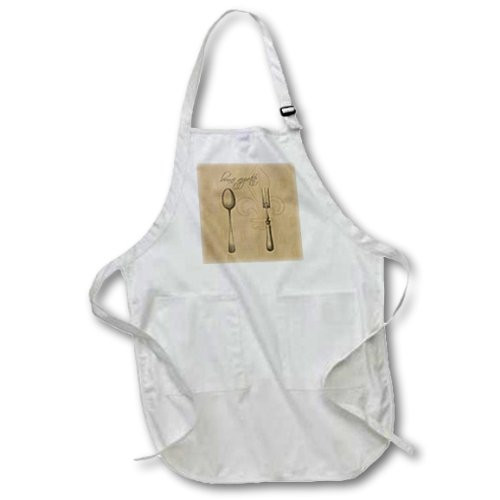 3dRose apr 110273 4 Fleur De Lis Bonne Appetite Fork and Spoon Vintage Kitchen Art Full Length Apron with Pockets 22 by 30 Inch Black