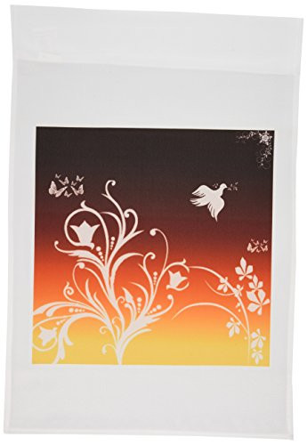 3dRose fl 36126 1 Floral Pattern in White on a Deep Red to Orange Gradient Background with Dove and Butterflies Garden Flag 12 by 18 Inch
