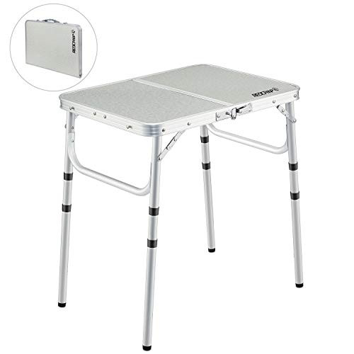 REDCAMP Small Folding Camping Table Portable Adjustable Height Lightweight Aluminum Folding Table for Outdoor Picnic Cooking White 2 Foot  3 Heights