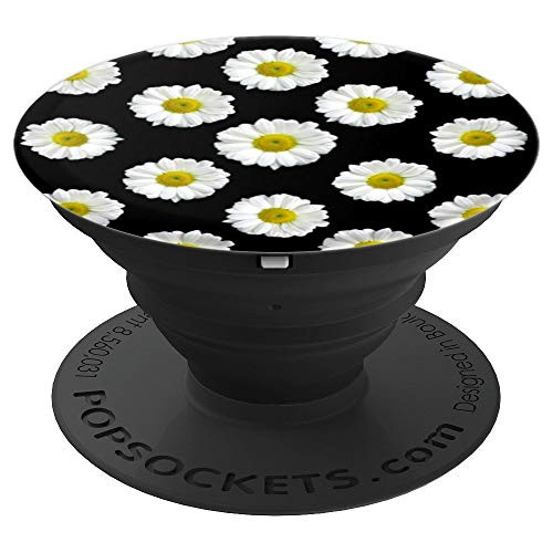 Daisies Margarita Flor Common White Flowers Black Background PopSockets Grip and Stand for Phones and Tablets