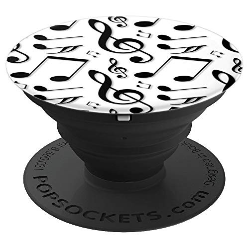 Music Key Notes Instrument Key Treble Clef Pentagram Black PopSockets Grip and Stand for Phones and Tablets