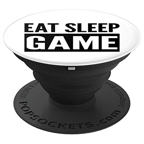 Funny Gamer Gaming Gift Player Eat Sleep Game Black White PopSockets Grip and Stand for Phones and Tablets
