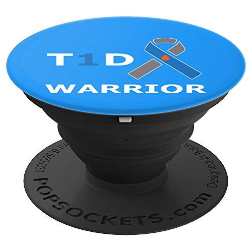 T1D Warrior Type 1 Diabetes Awareness Blue Ribbon PopSockets Grip and Stand for Phones and Tablets