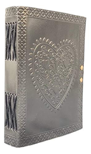 Vintage Large Heart Leather Journal Embossed Travel Diary Handmade Bound Notebook for Men   Women with Lock Closure  Black 75