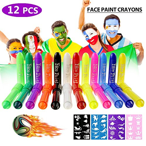 Fixget Face Paint Crayons, 12 Color Face Painting Kits Face Paint Crayon Sticks for Kids Body Painting Sticks for World Cup Non-Toxic Washable Face Paint Painting Crayons Face Painting Sticks