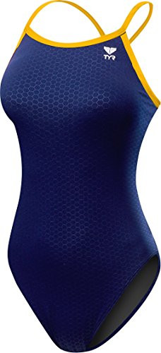 TYR Womens Hexa Diamondfit Swimsuit Navy Gold 30