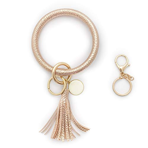 Wristlet Keychain Bracelet Key Ring Tassel Bangle Key Chain 2 keyholder for Women Rosegold Middle