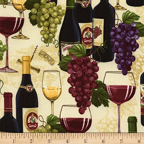 Timeless Treasures Wine Bottles   Grapes Yard Sand