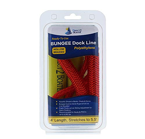 4' Bungee Dock Line - Red - Stretches to 5.5' - Ideal for Boats, PWC, Jet Ski, Dinghy, Kayak & Pontoon up to 4000#