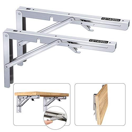 Folding Shelf Brackets Heavy Duty Metal Triangle Shelf Supports Wall Mounted DIY Stainless Steel Table Bench Floating Shelf Brackets Floating Shelf Brackets for 12  Deep Shelf Foldable Space Saving