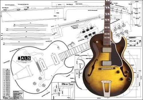 Plan of Gibson ES 175 Archtop Electric Guitar   Full Scale Print
