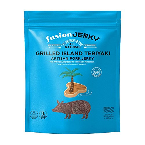 Fusion Jerky Grilled Island Teriyaki Artisan Pork Jerky 275 oz Snack Pack  Gluten Free No Nitrates No Added MSG No Preservatives