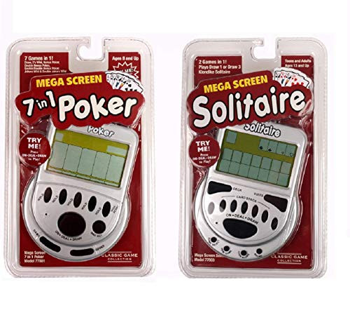 Handheld Games for Adults Gift Pack  Includes Mega Screen Solitaire Handheld Game and 7 in 1 Electronic Poker Games