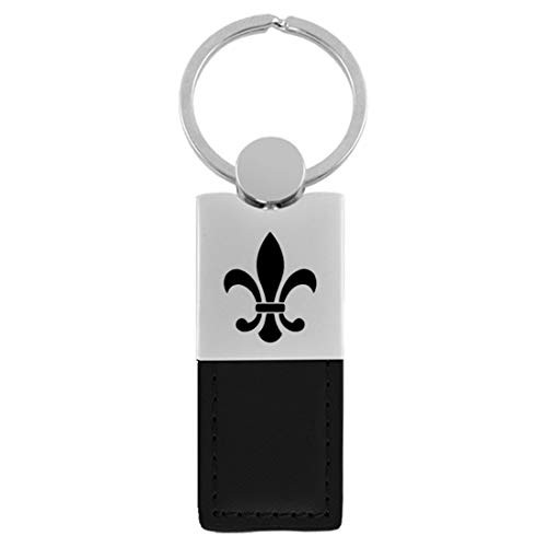 Au Tomotive Gold INC Fleur De Lis Black Leather Chrome Car Fob Key Chain Ring Au Tomotive Gold INC Fleur De Lis Black Leather Chrome Car Fob Key Chain Ring