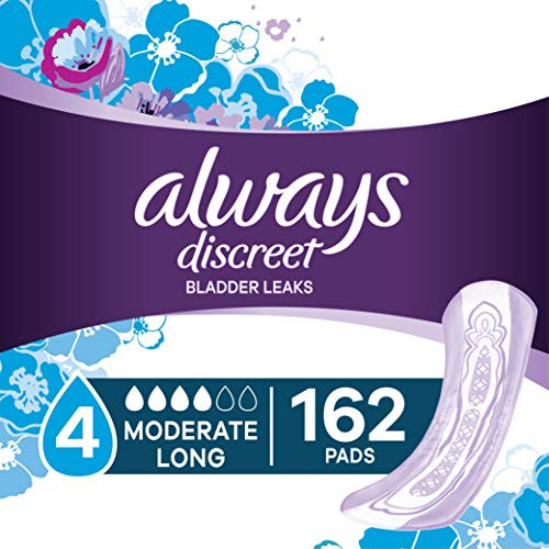 Always Discreet Incontinence Pads for Women 162 Count Moderate Absorbency Long Length 54 Count Pack of 3 162 Count Total Always Discreet Incontinence Pads for Women 162 Count Moderate Absorbency Long Length 54 Count Pack of 3 162 Count Total