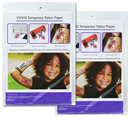 VViViD Easy to Apply Printable Inkjet Rub On Temporary Tattoo Paper 2 Sheet Pack  2 Pack  4 sheets