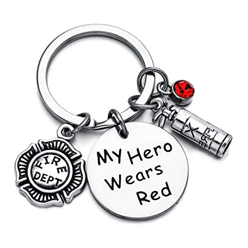 Firefighter Keychain My Hero Wears Red Keychain For Firefighter Retirement Gift Firefighter Memorial Gift