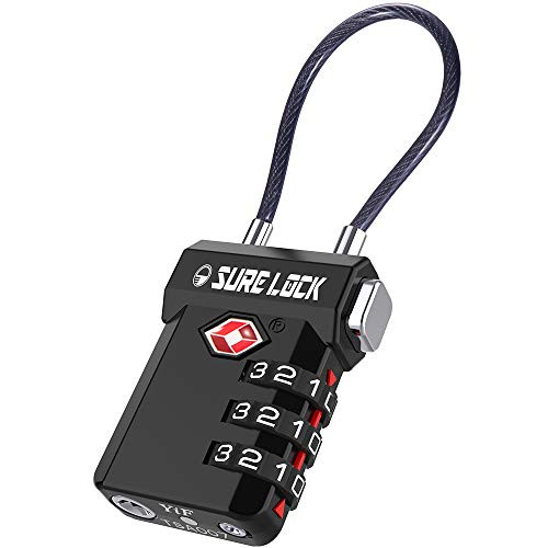 SURE LOCK TSA Compatible Travel Luggage Locks Inspection Indicator Easy Read Dials  BLACK 1 PACK