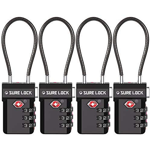 SURE LOCK TSA Compatible Travel Luggage Locks Inspection Indicator Easy Read Dials  Black 4 Pack