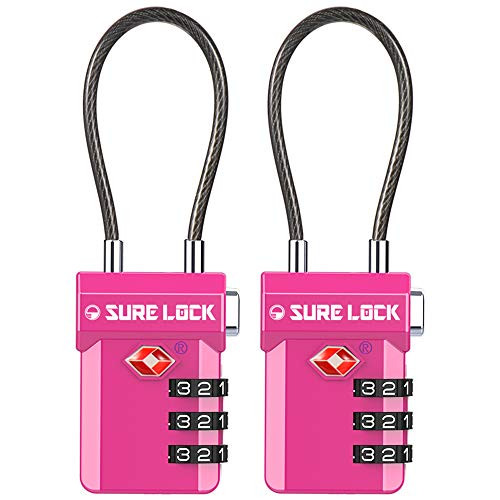 SURE LOCK TSA Compatible Travel Luggage Locks Inspection Indicator Easy Read Dials  ROSE RED 2 PACK