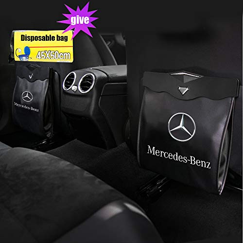 MASHA 1PCS Mercedes Benz Car Garbage Bin Trash Cans Garbage Bags Wastebasket Vehicle Rubbish Container Back Seat Hanging Auto Organizer Fit for Mercedes Benz All Model Accessories