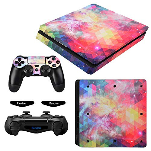 eXtremeRate Full Set Faceplate Skin Decals Stickers and 2 Led Lightbar for Playstation4 Slim PS4 Slim Console   2 Controller Decal Covers for Dualshock 4 PS4   Multidimensional Galaxy
