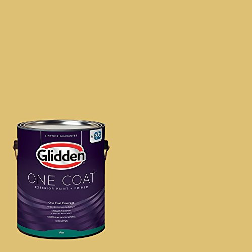Glidden Exterior Paint   Primer  Yellow Exterior Paint  Tropical Siesta One Coat Flat 1 Gallon