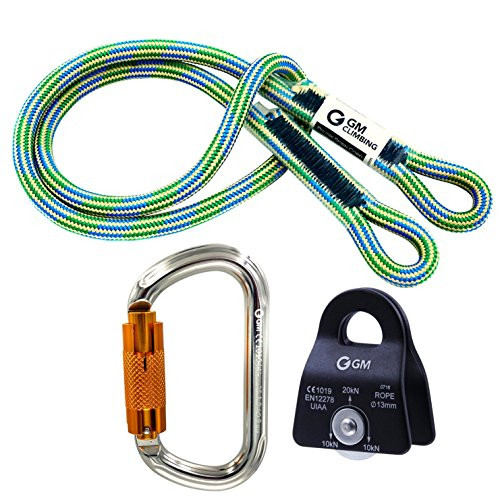 GM CLIMBING Hitch Slack Tending Pulley Kit for Double Rope Climbing System Basic Unit of General Hauling   20kN Black Micro Prusik Minding Pulley   Oval Locking Carainber   30in 8mm VT Prusik