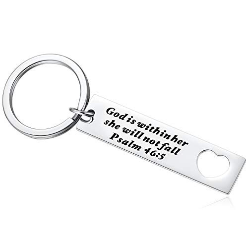 God Is Within Her She Will Not Fall Religious Scripture Quote Keychain Encouragement Christian Bible Verse Gift Key Chain