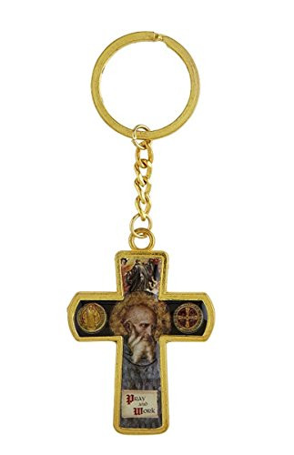 Cross Key Chains Gold Tone Catholic Saint Benedict Religious 4 3 8 Inch