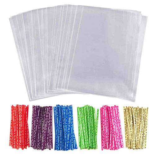 Cellophane Treat Bags 100 Pcs Clear Cello Candy Cookie Lollipop Bakery Dessert Cello Flat Goodie Bag with 100 Twist Ties Resealable 6 x 8 Cellophane Treat Bags 100 Pcs Clear Cello Candy Cookie Lollipop Bakery Dessert Cello Flat Goodie Bag with 100 Twist Ties Resealable 6 x 8