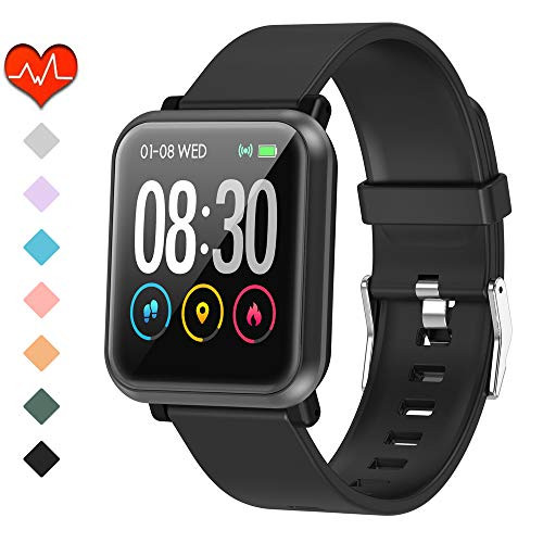 Fitness Tracker Waterproof Activity Tracker with Heart Rate Monitor and Sleep MonitorWaterproof Pedometer Step Counter Calories Counter for Android   iPhone  Square Black